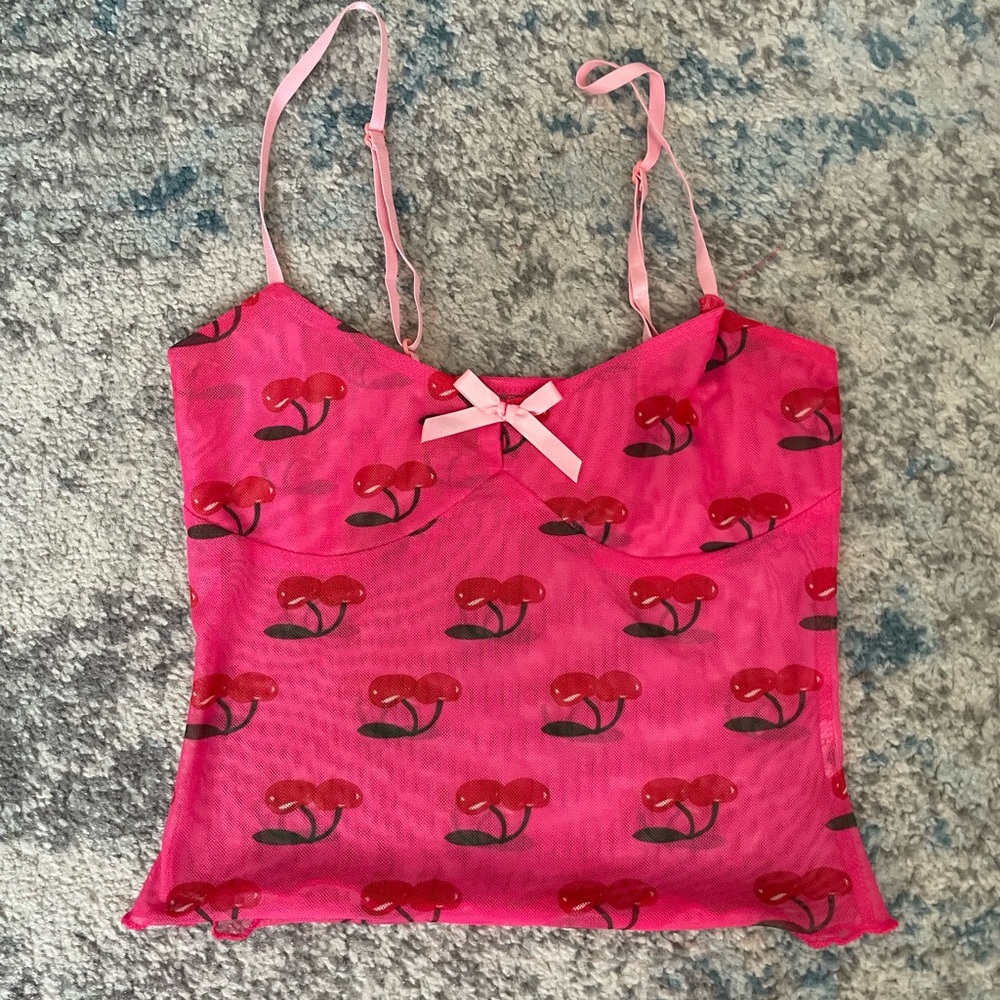 Pink Floral Mesh Camisole